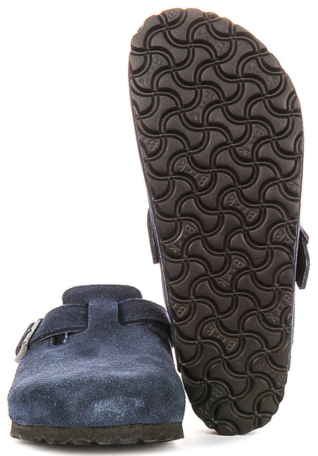Zoccoli Birkenstock Boston | Pelle scamosciata blu navy con fodera in shearling da donna - calzata regolare