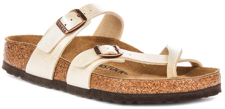 Sandales Birkenstock Mayari | Birko-Flor blanc perle – finition métallisée pour femme