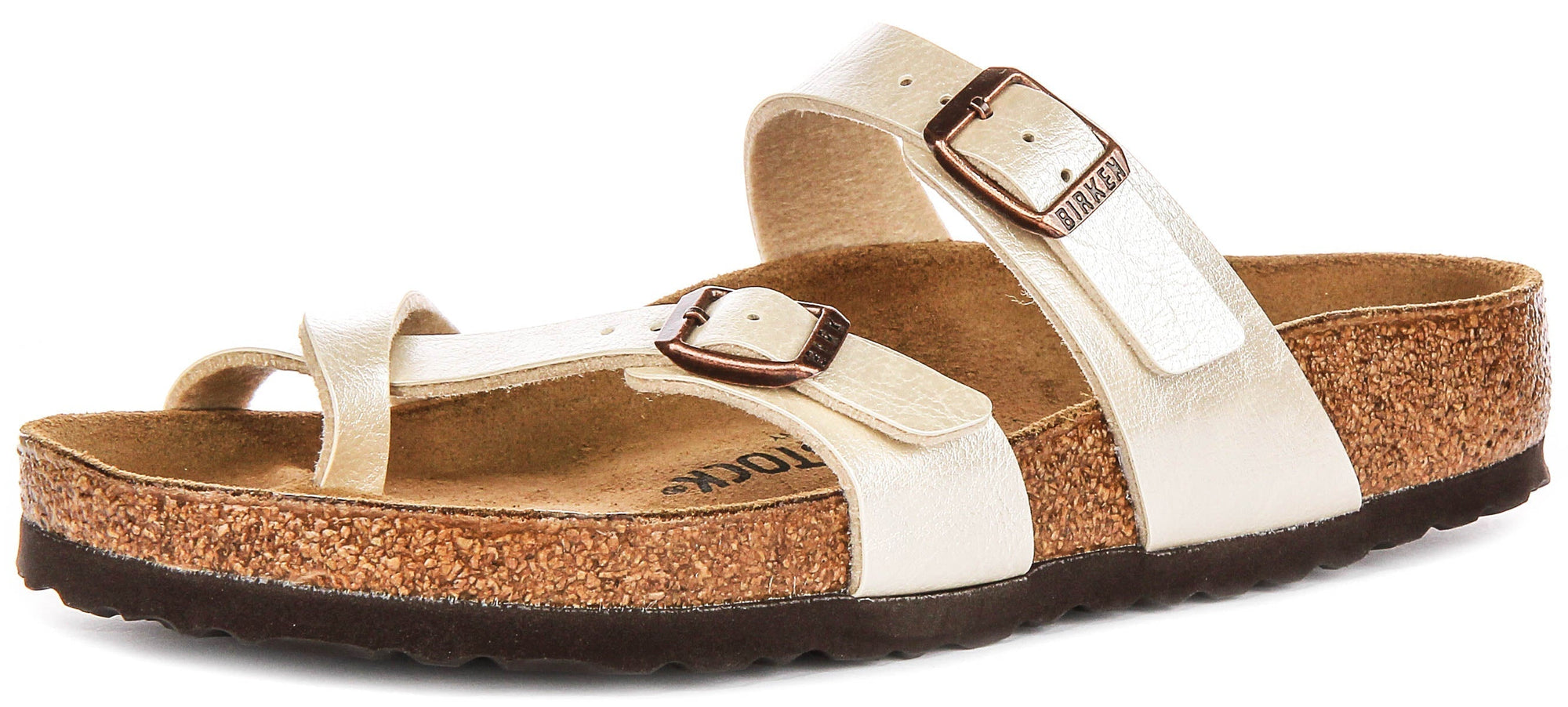 Sandales Birkenstock Mayari | Birko-Flor blanc perle – finition métallisée pour femme
