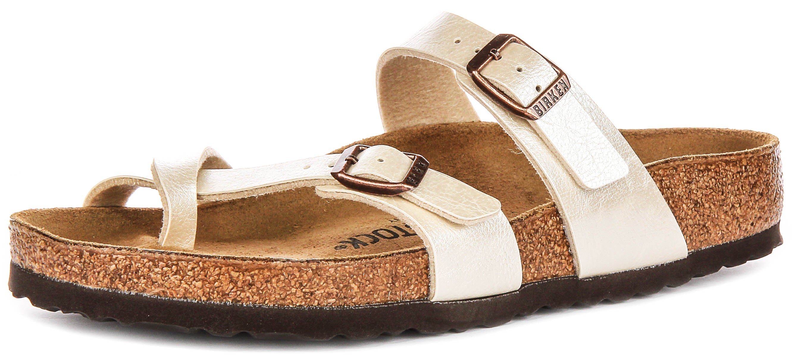Sandales Birkenstock Mayari | Birko-Flor blanc perle – finition métallisée pour femme
