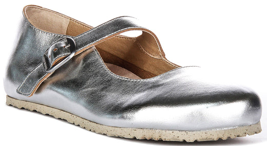 Scarpe Birkenstock Tracy | Tomaia argentata in materiale caratteristico Birkenstock per uomo e donna