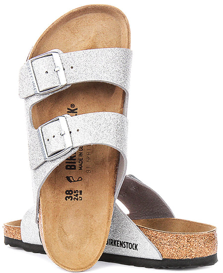 Sandali Birkenstock Arizona | Birko-Flor argento metallizzato - finitura metallizzata da donna - calzata regolare