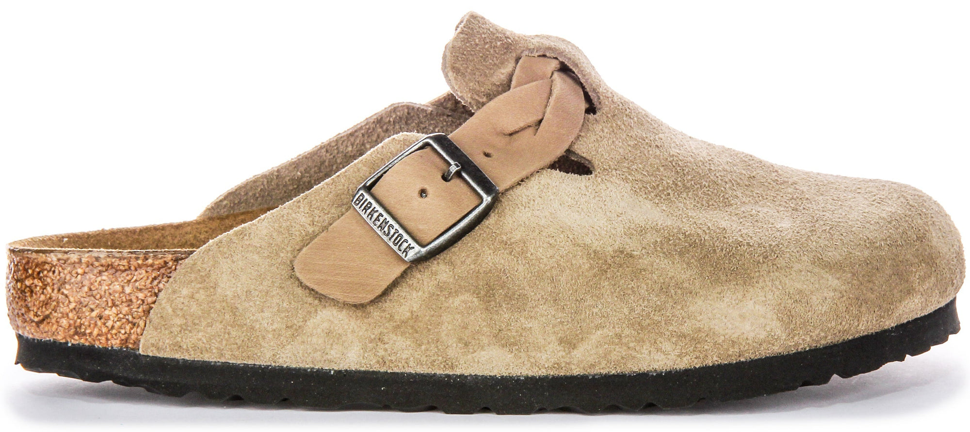 Sabots Birkenstock Boston | Cuir suédé taupe - bride tressée pour femmes