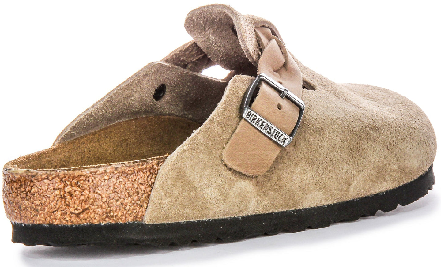 Zoccoli Birkenstock Boston | Pelle scamosciata color tortora - Cinturino intrecciato da donna