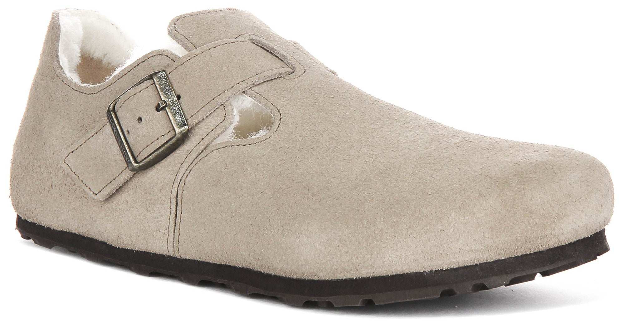 Birkenstock London clogs | Taupe suède met voering van schapenvacht voor dames
