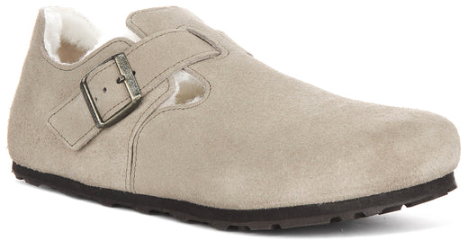 Zoccoli Birkenstock London | Pelle scamosciata color tortora con fodera in shearling per donna