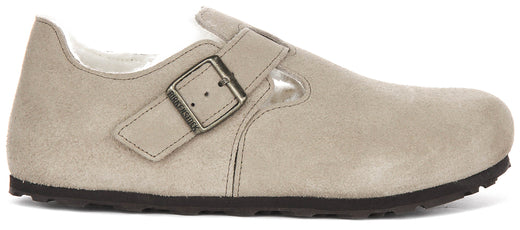 Zoccoli Birkenstock London | Pelle scamosciata color tortora con fodera in shearling per donna