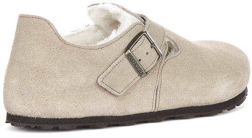 Zoccoli Birkenstock London | Pelle scamosciata color tortora con fodera in shearling per donna