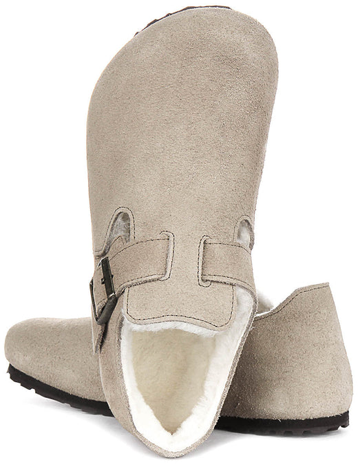 Zoccoli Birkenstock London | Pelle scamosciata color tortora con fodera in shearling per donna