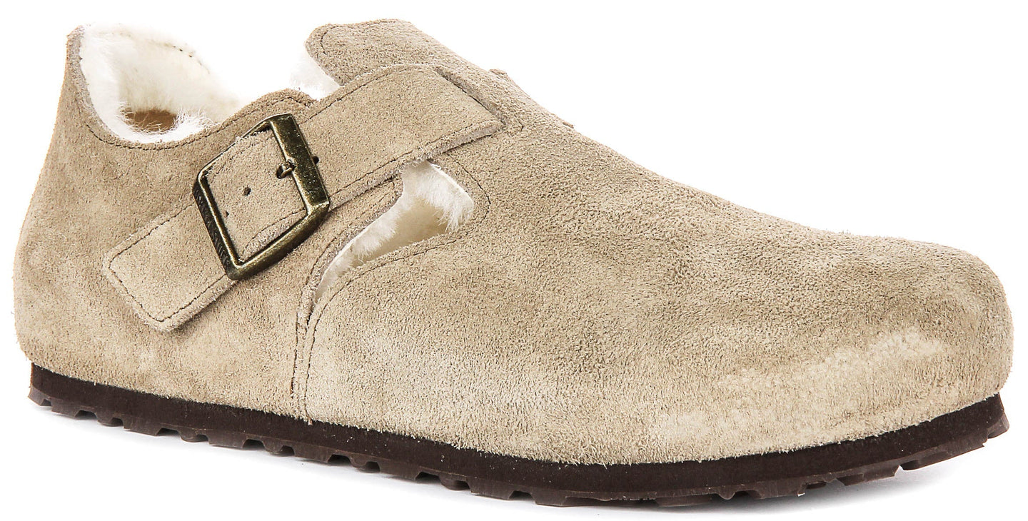 Zoccoli Birkenstock London | Pelle scamosciata color tortora con fodera in shearling da uomo e donna - calzata stretta