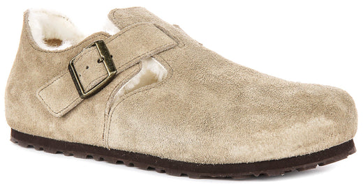 Zoccoli Birkenstock London | Pelle scamosciata color tortora con fodera in shearling da uomo e donna - calzata stretta