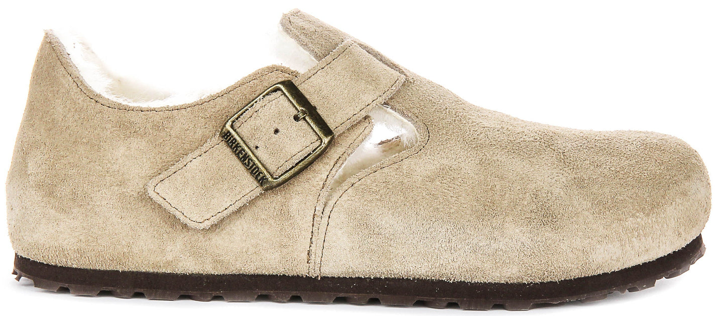 Zoccoli Birkenstock London | Pelle scamosciata color tortora con fodera in shearling da uomo e donna - calzata stretta