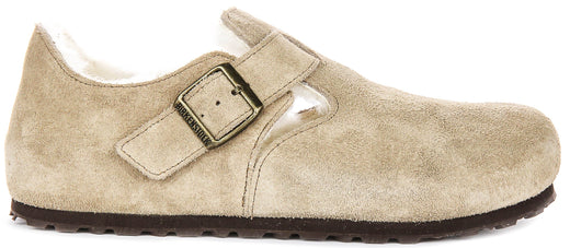 Zoccoli Birkenstock London | Pelle scamosciata color tortora con fodera in shearling da uomo e donna - calzata stretta