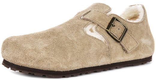 Zoccoli Birkenstock London | Pelle scamosciata color tortora con fodera in shearling da uomo e donna - calzata stretta