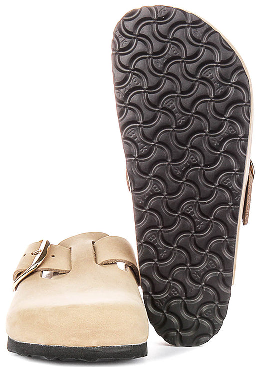 Zoccoli Birkenstock Boston | Pelle nabuk color tabacco - fibbia grande da uomo e donna - calzata regolare